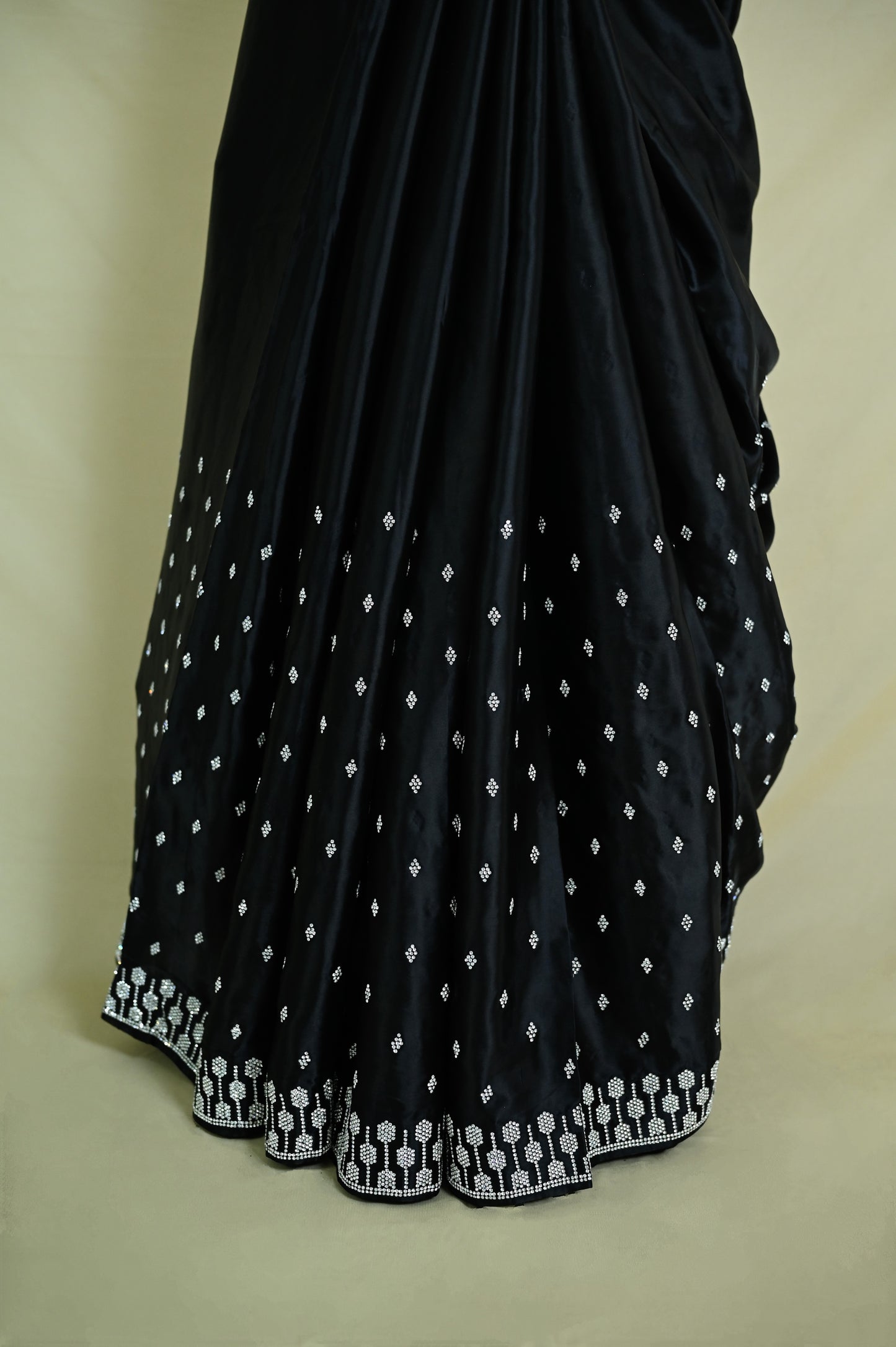 Black Swarovski Satin Saree