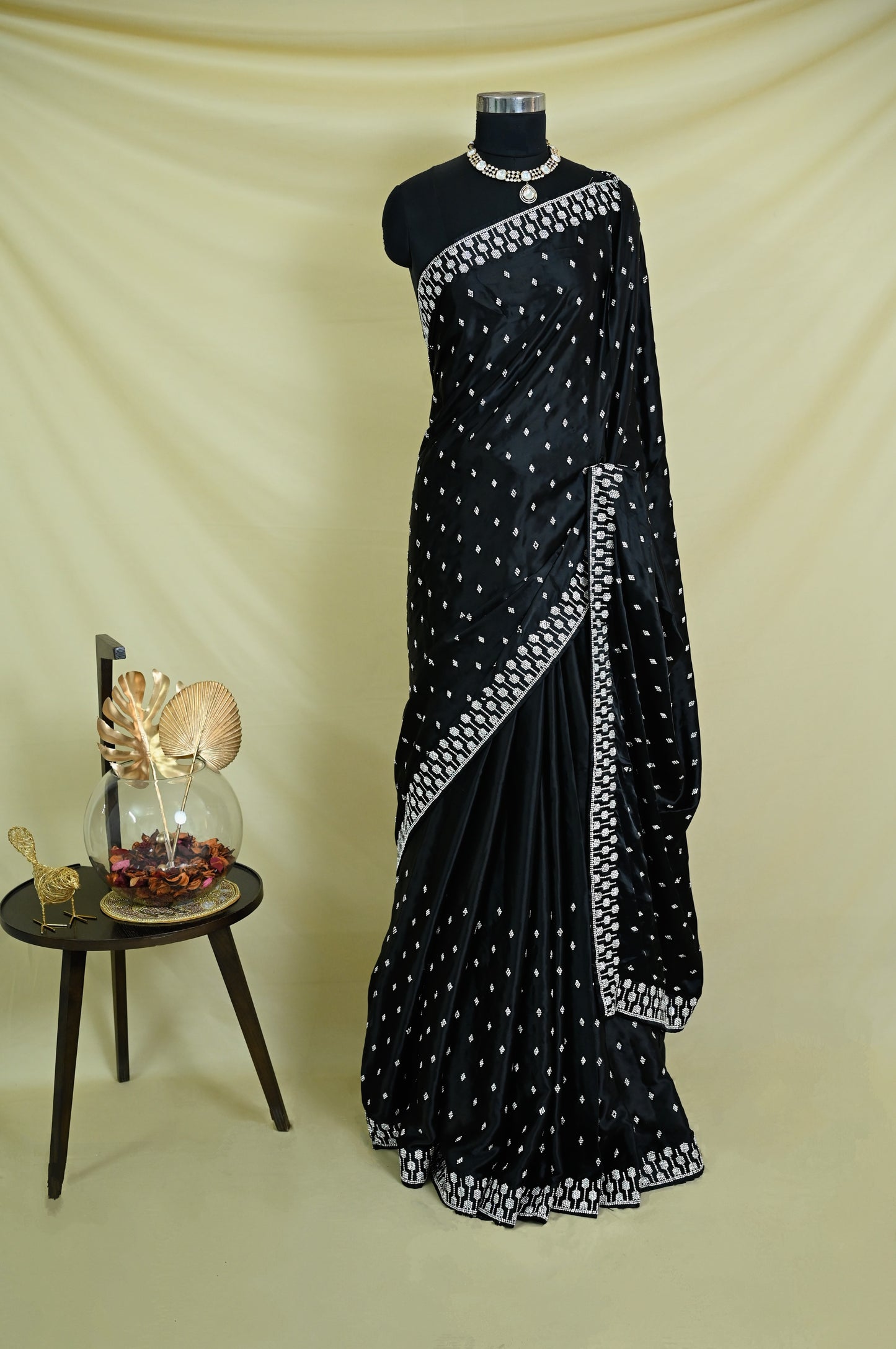 Black Swarovski Satin Saree