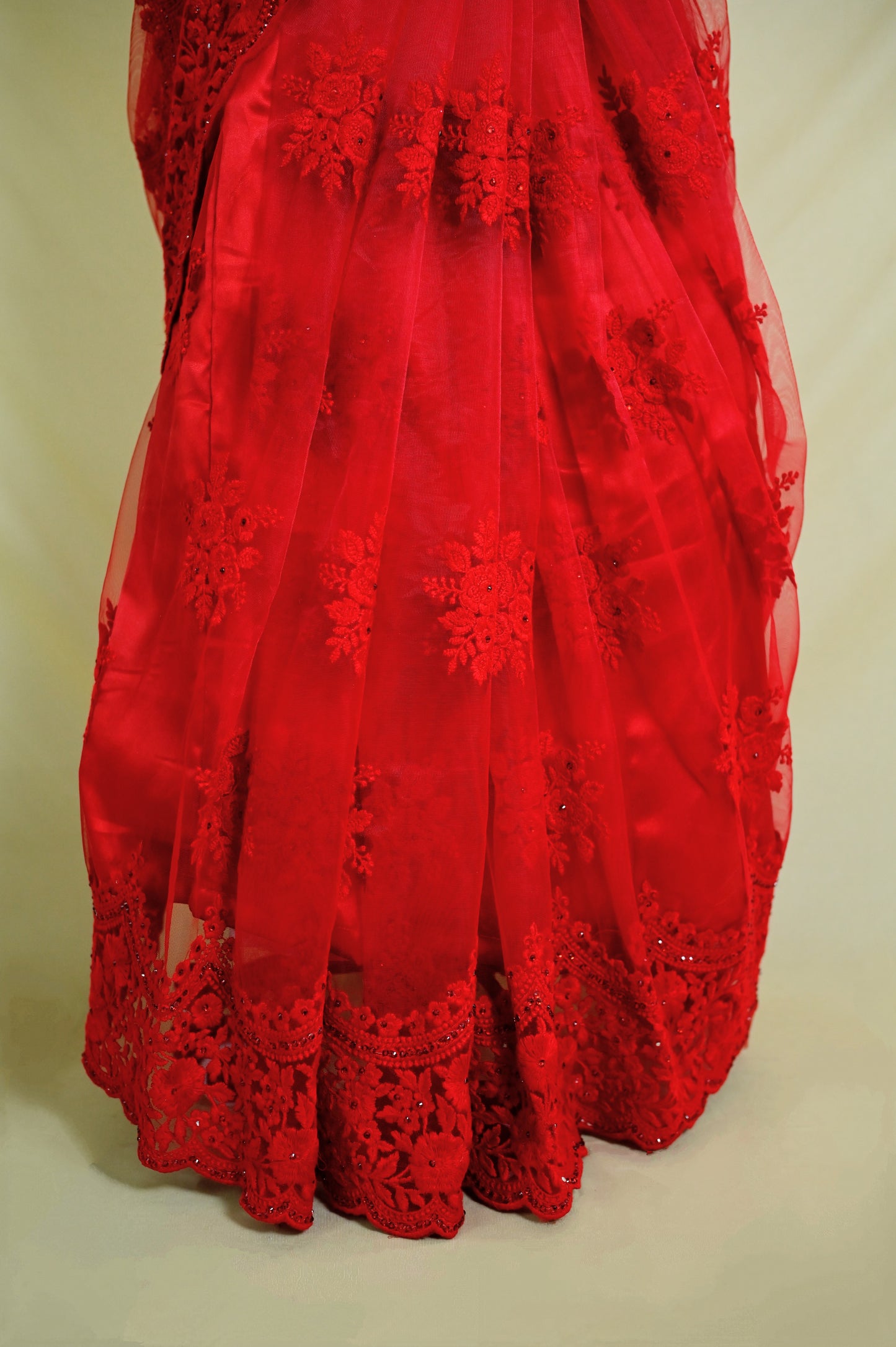 Blood Red Net Saree