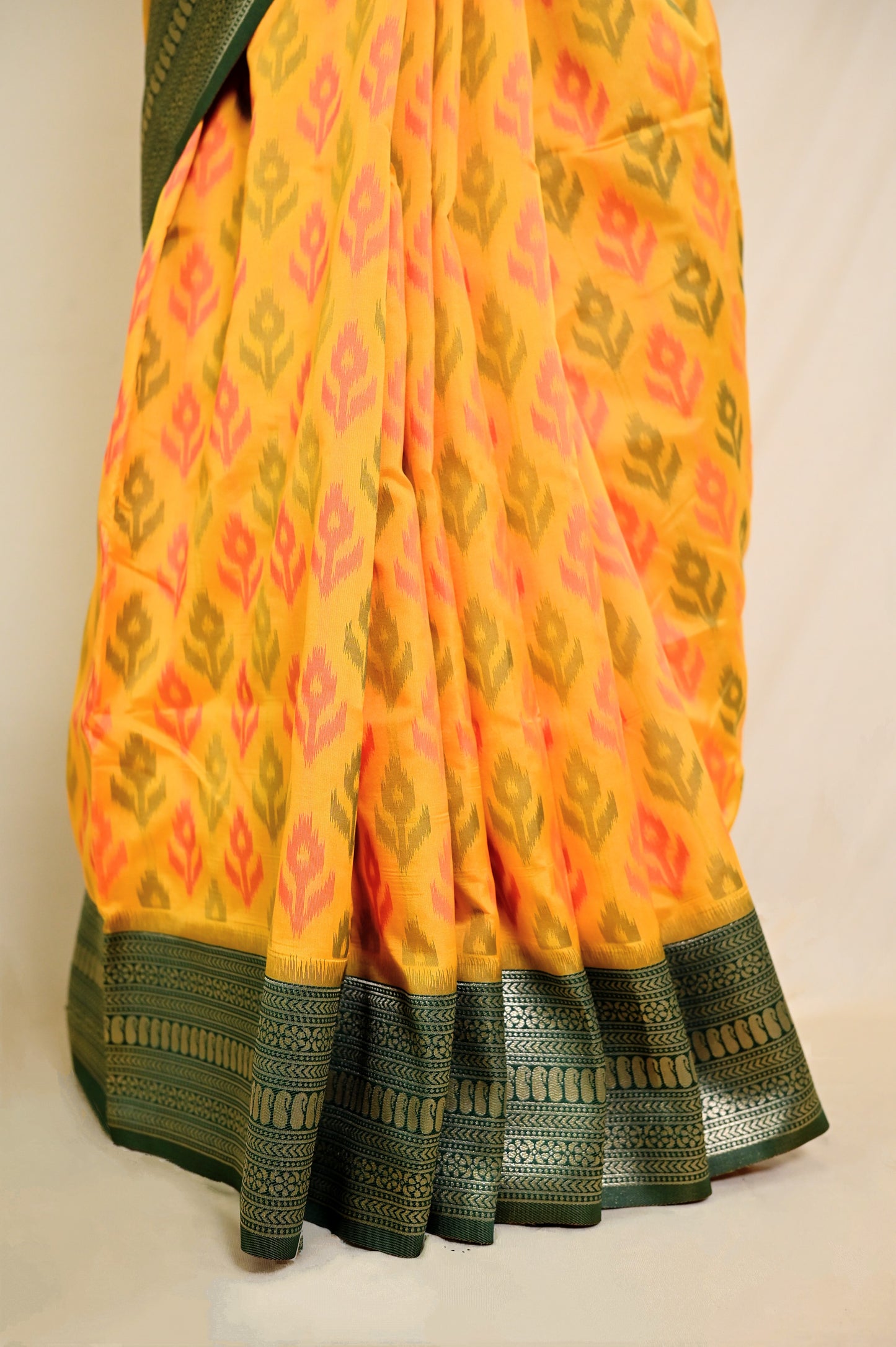 Yellow & Green Ikkat Saree