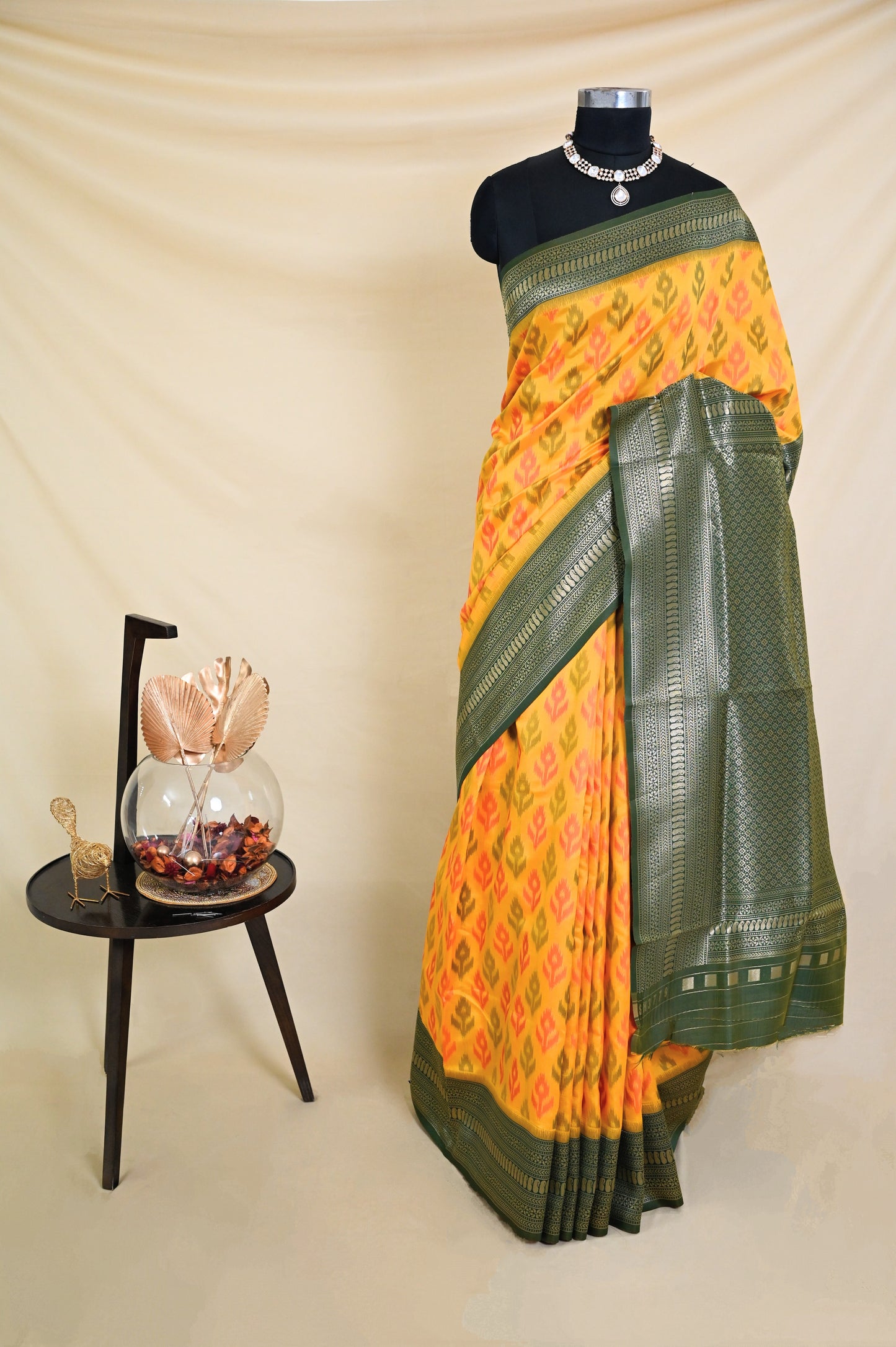 Yellow & Green Ikkat Saree