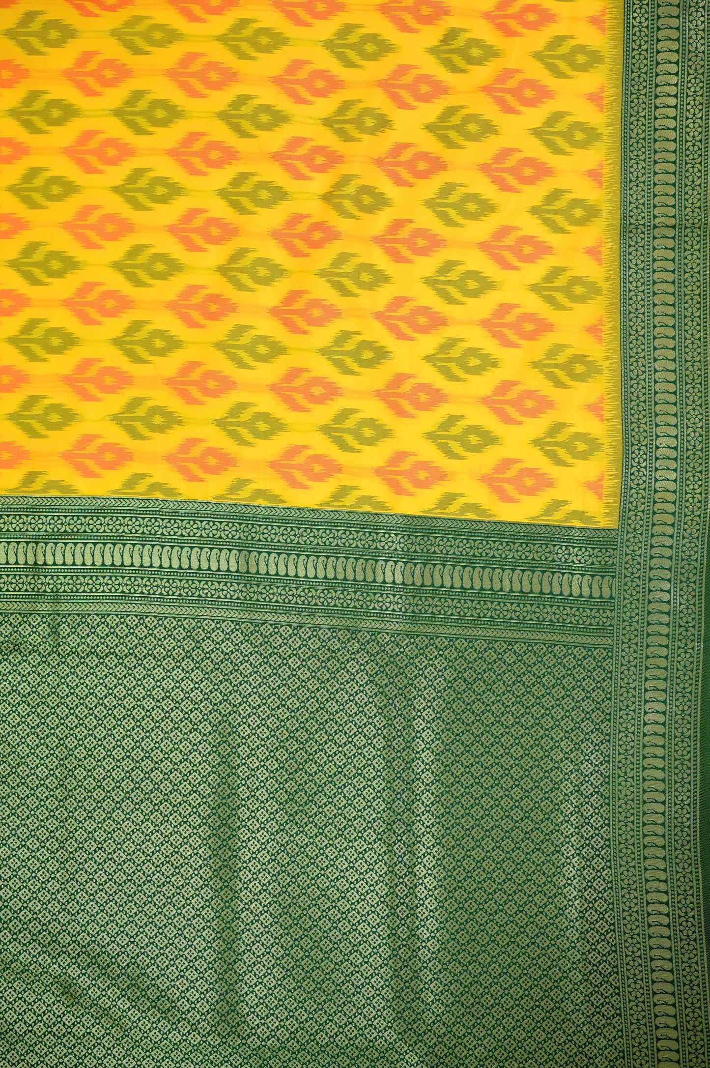 Yellow & Green Ikkat Saree