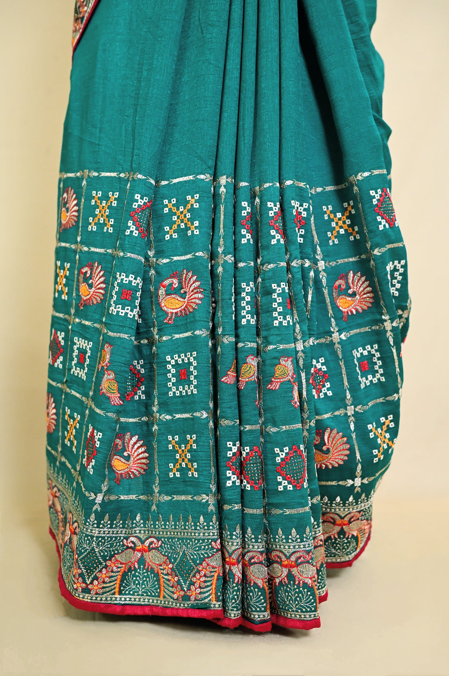 Blue Gharchoda Style Saree
