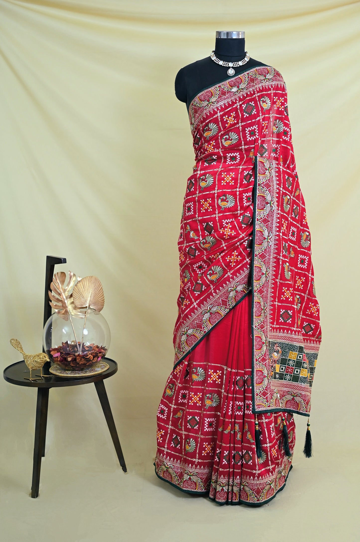 Red Gharchoda Style Saree