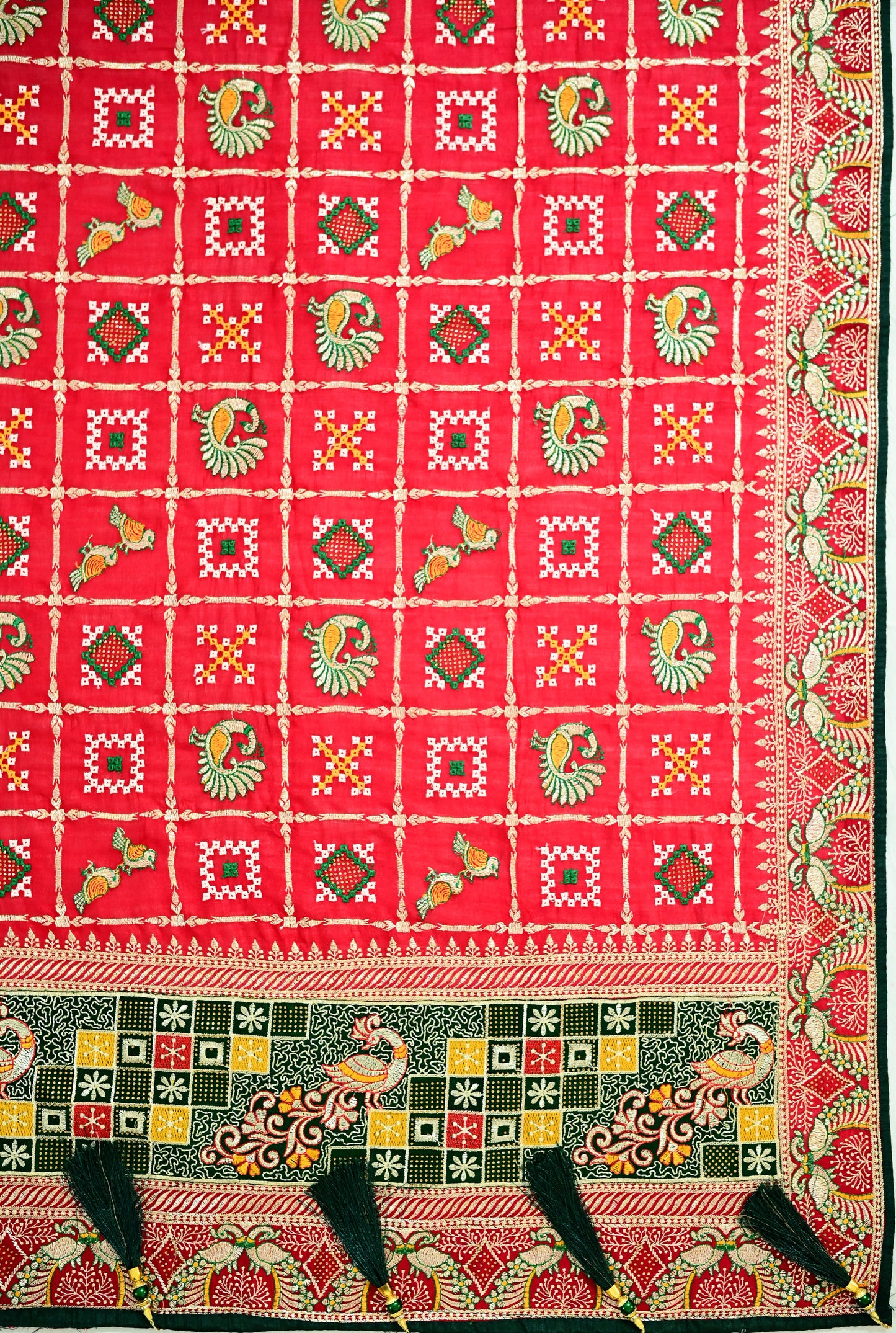 Red Gharchoda Style Saree