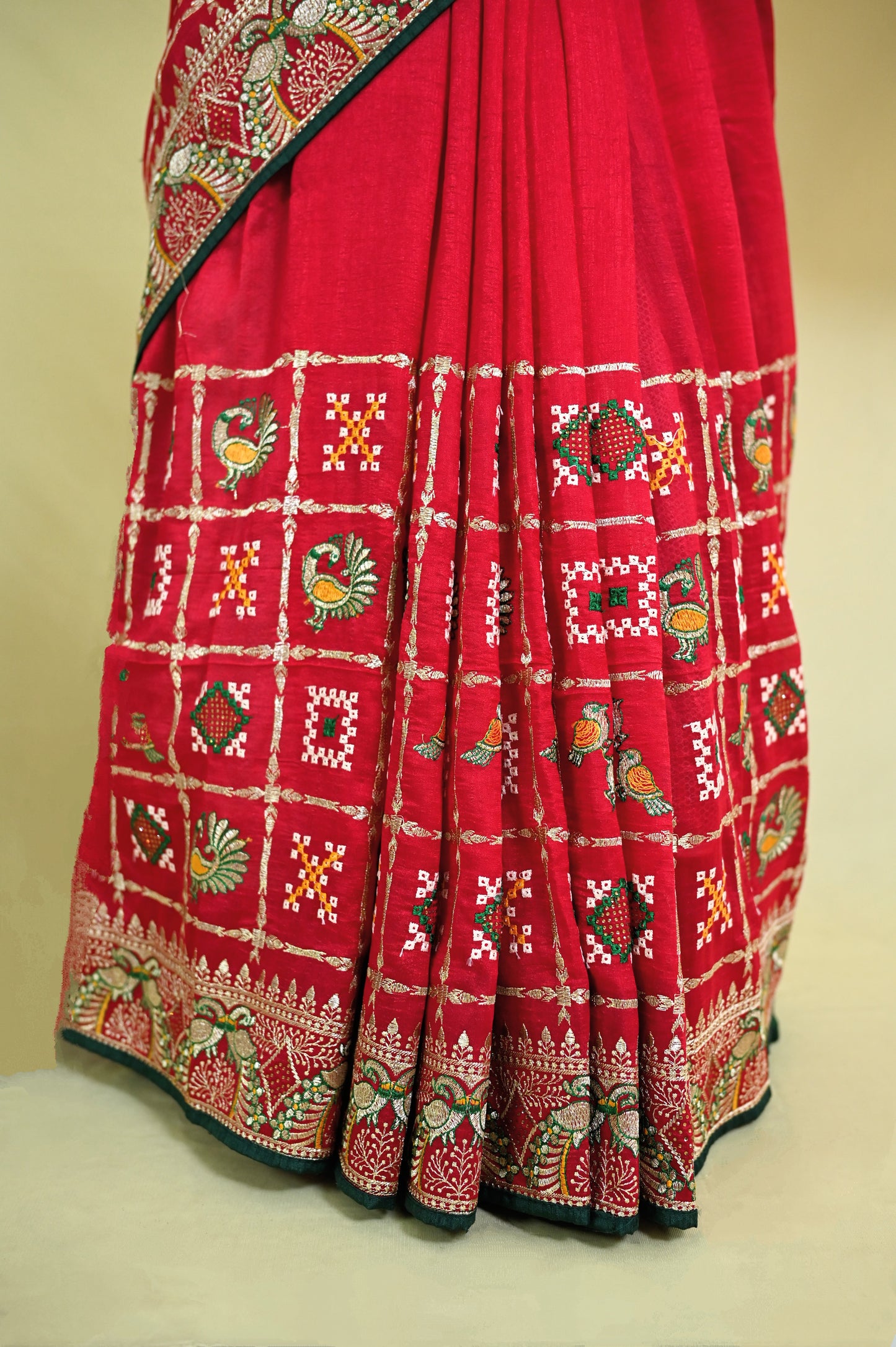 Red Gharchoda Style Saree