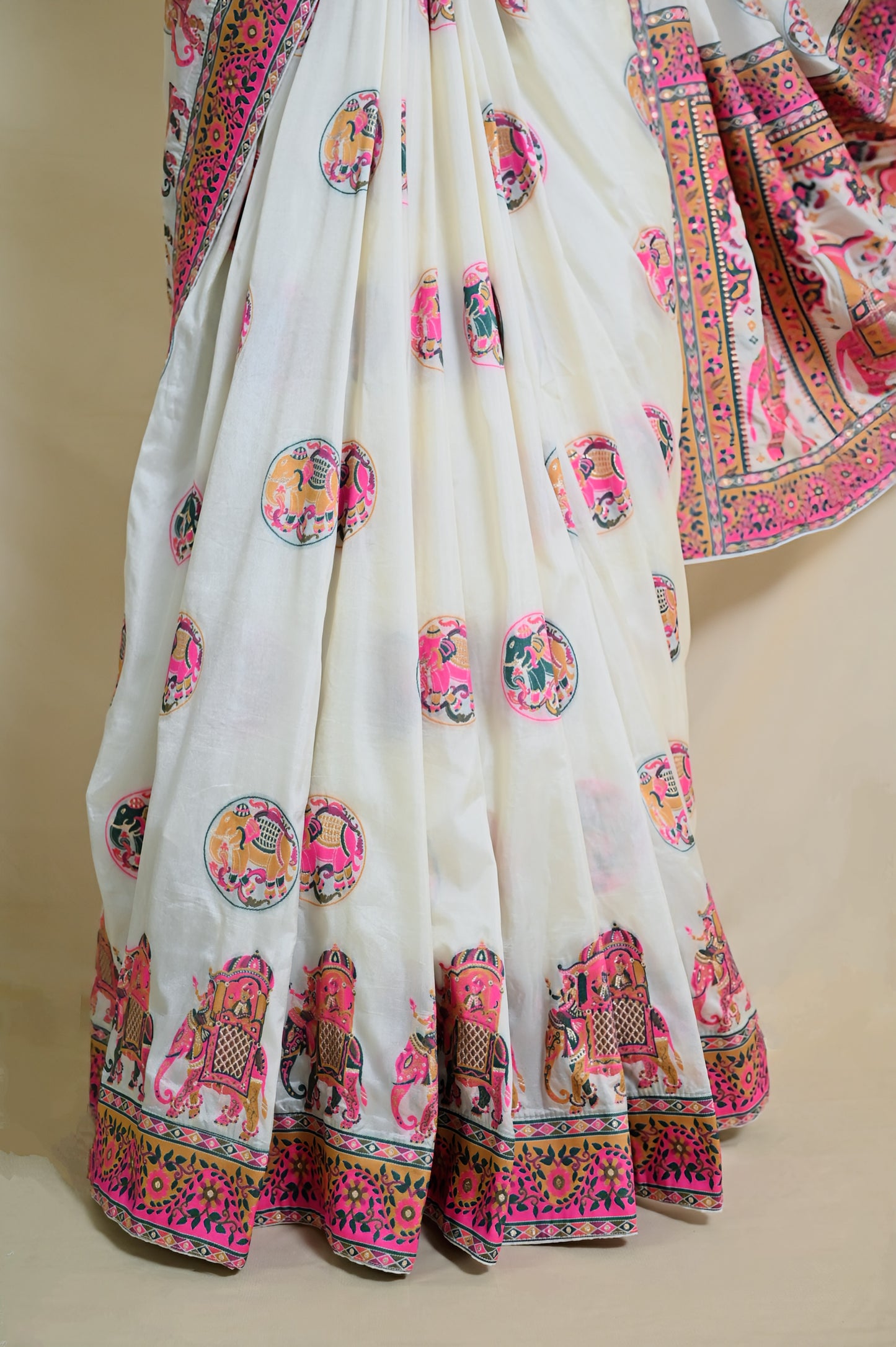 White Multi Color Saree