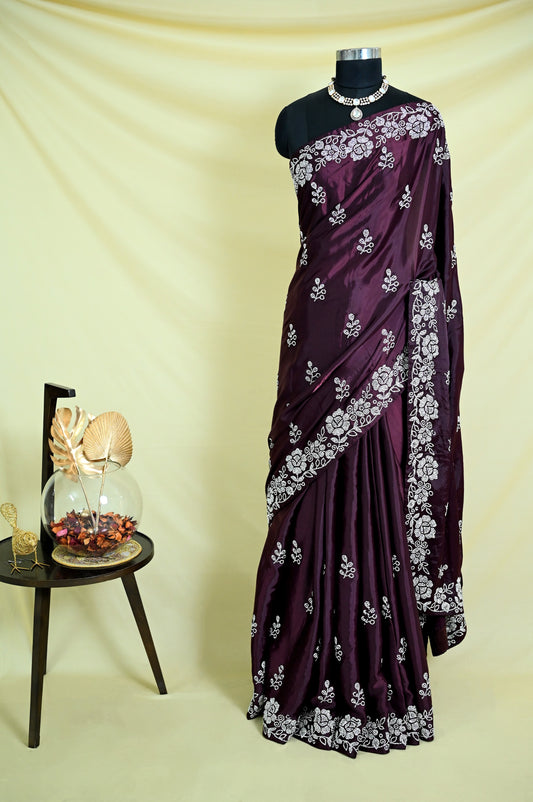 Dark Purple Satin Saree