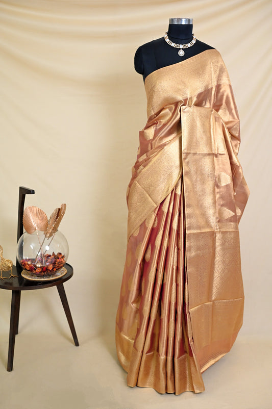 Rekha Style Golden Tissue Saree