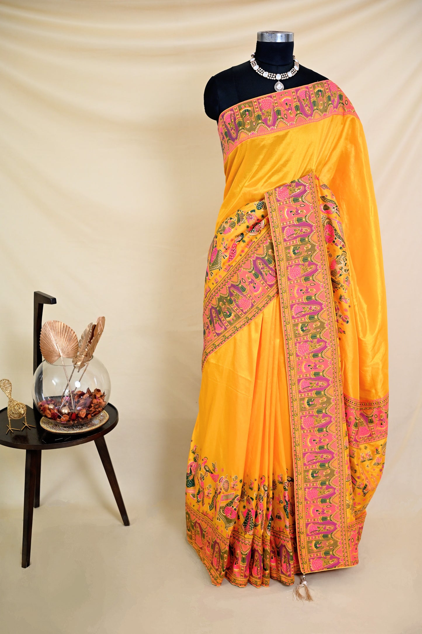Yellow Crepe Saree