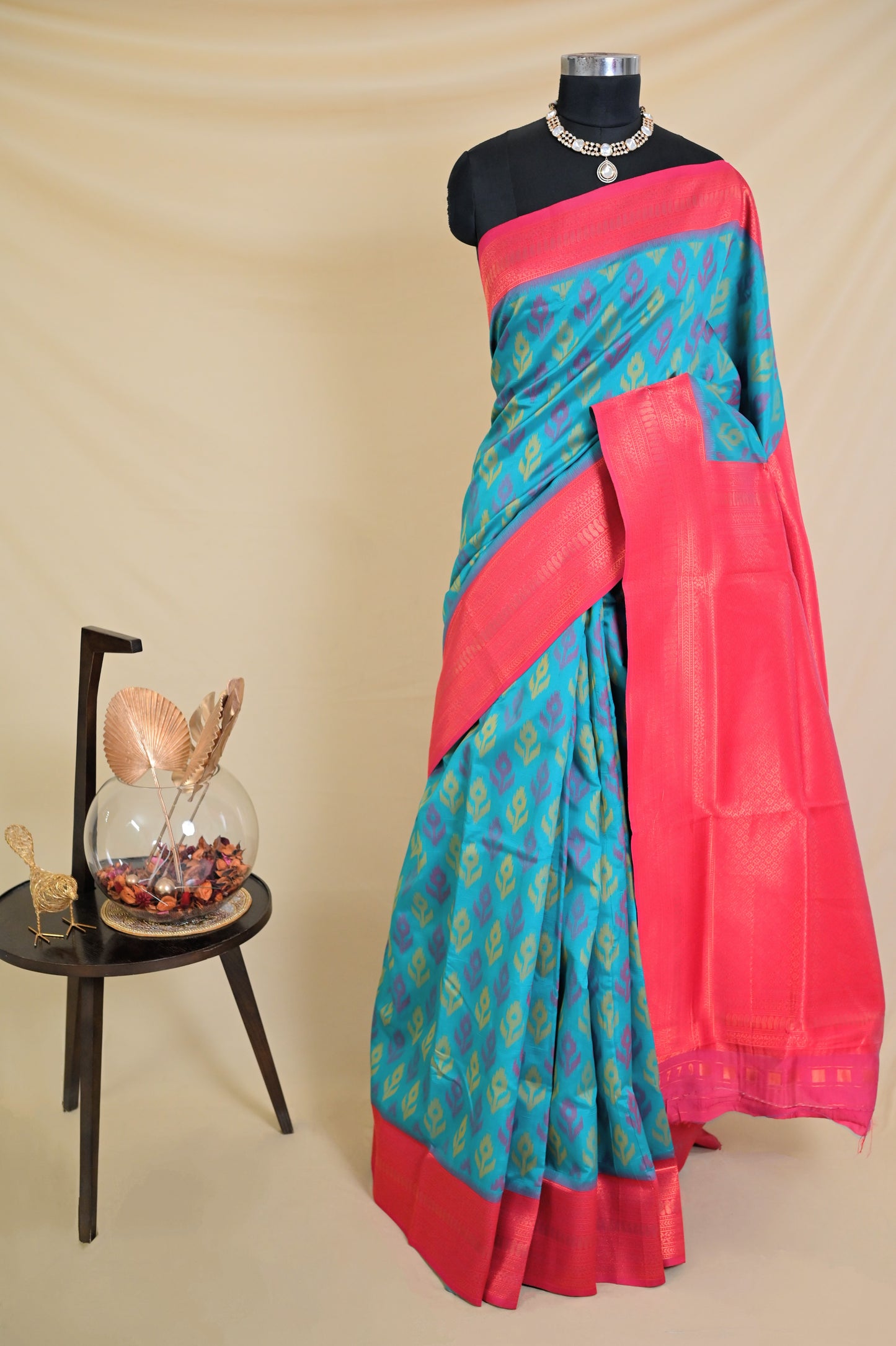 Blue and Pink Ikkat Saree