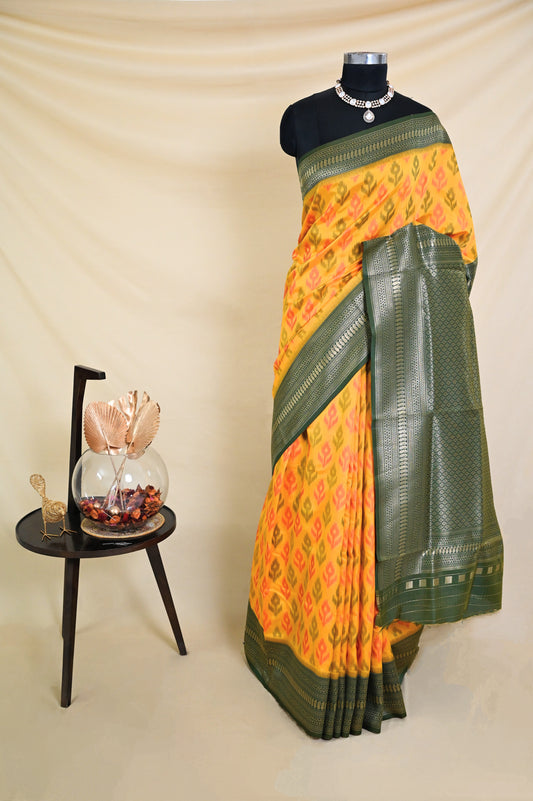 Yellow & Green Ikkat Saree