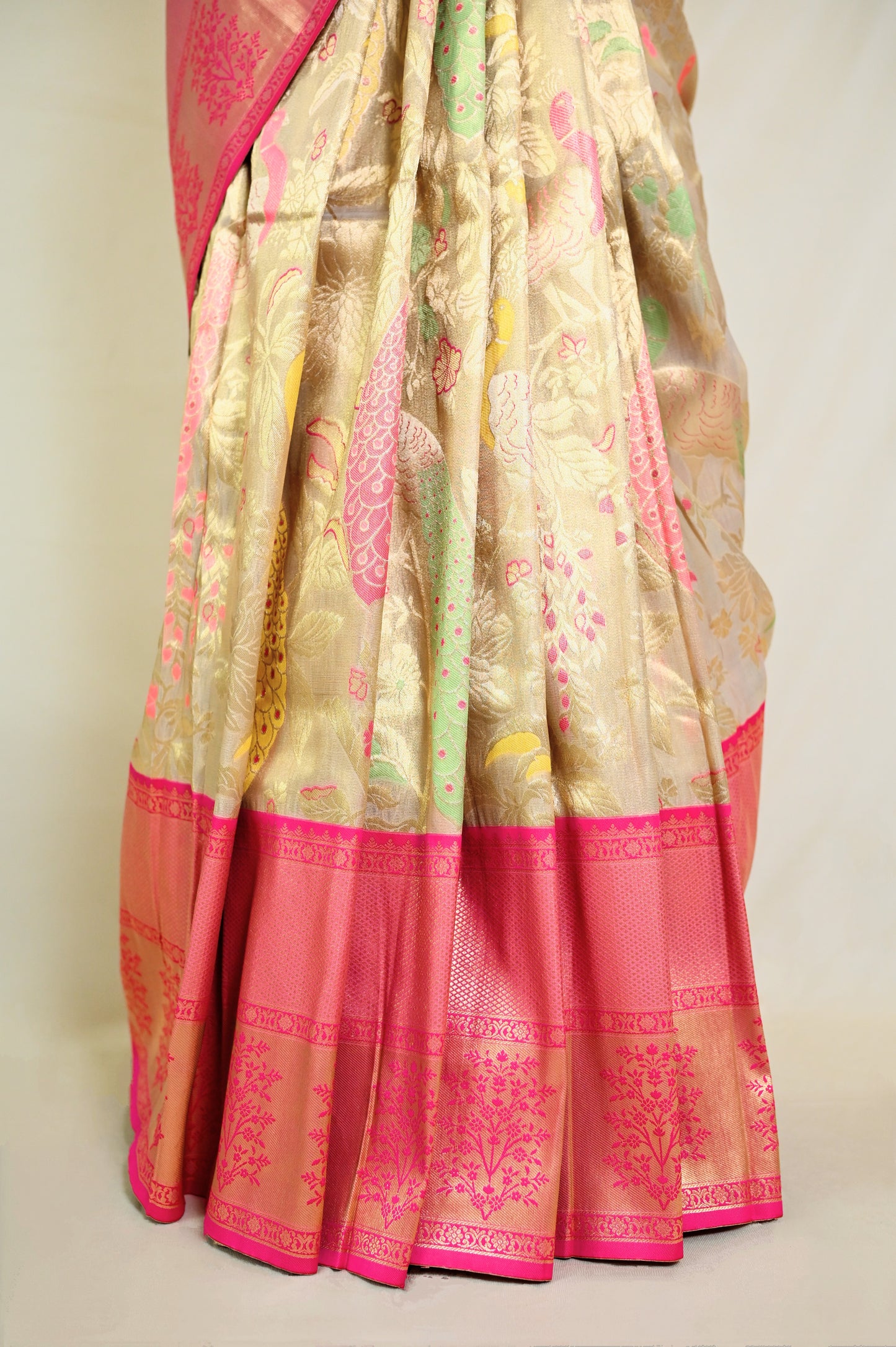 Beige & Pink Silk Saree