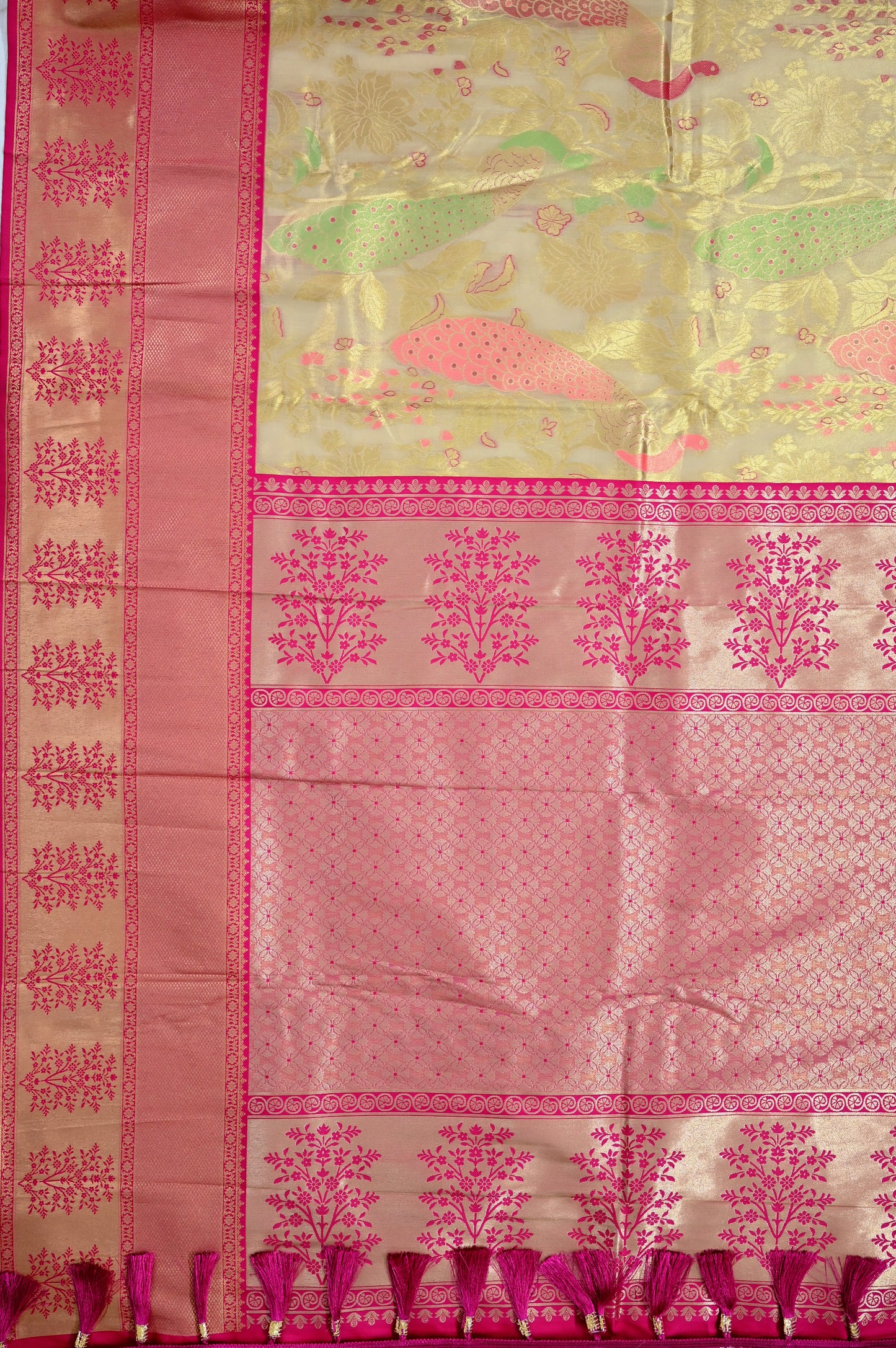 Beige & Pink Silk Saree