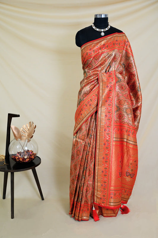 Orange Silk Brocade  Saree