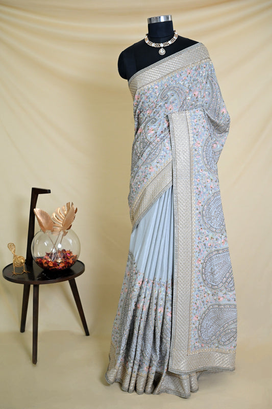 Georgette Thread-Work Saree