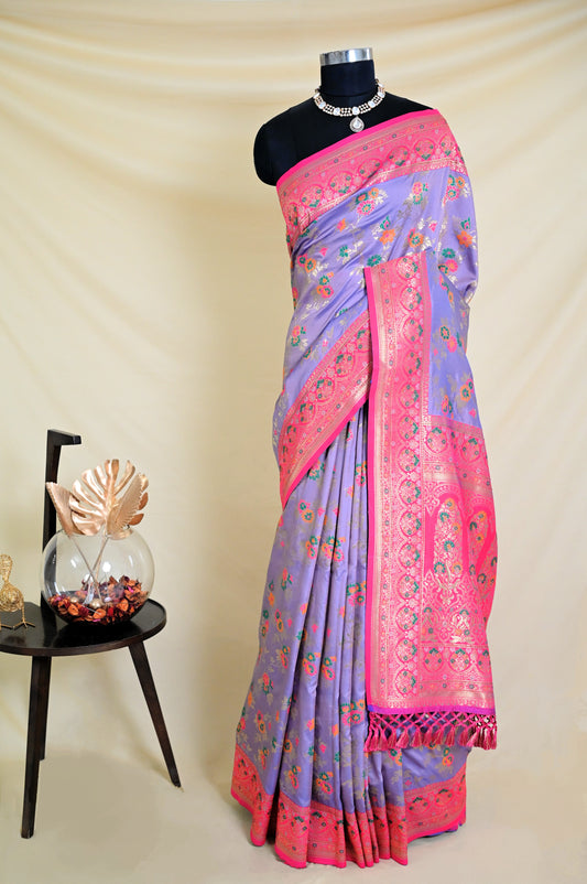 Lavender Banarasi Silk Saree