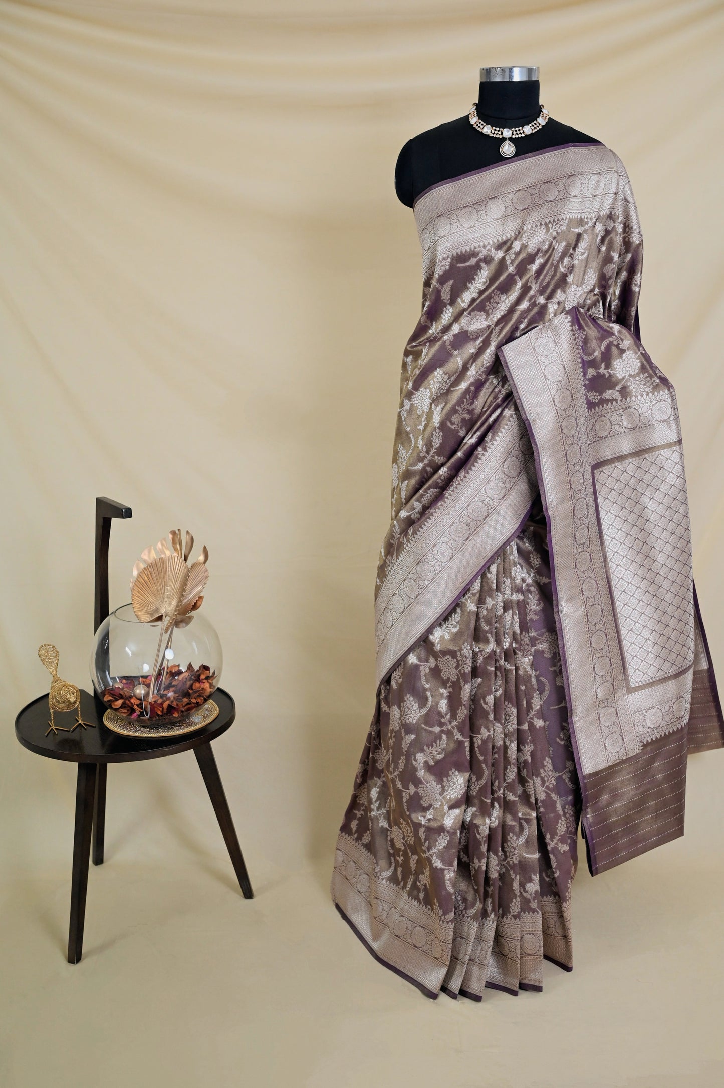 Gray Full Jaal Banarasi Silk Saree