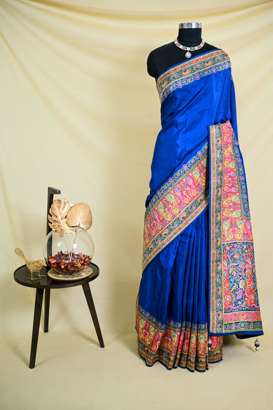 Blue Crepe Saree