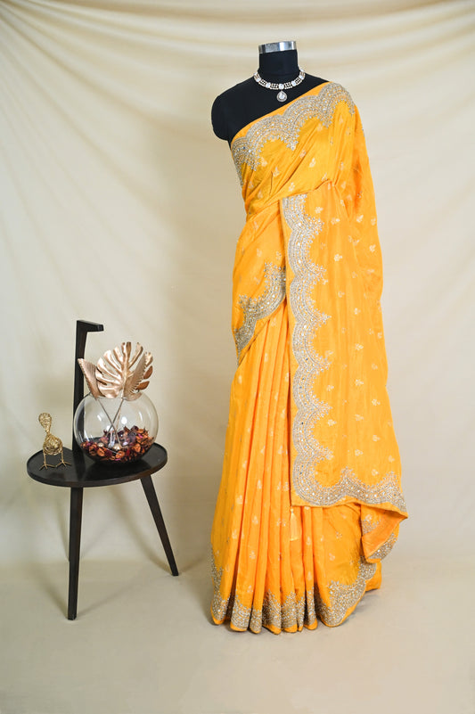 Bright Yellow Cut Work Saree