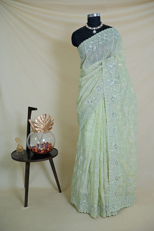 Pista Green Saree