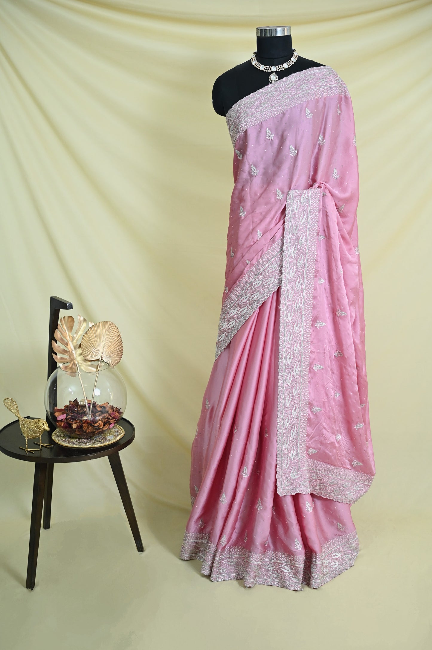 Pink Satin Saree