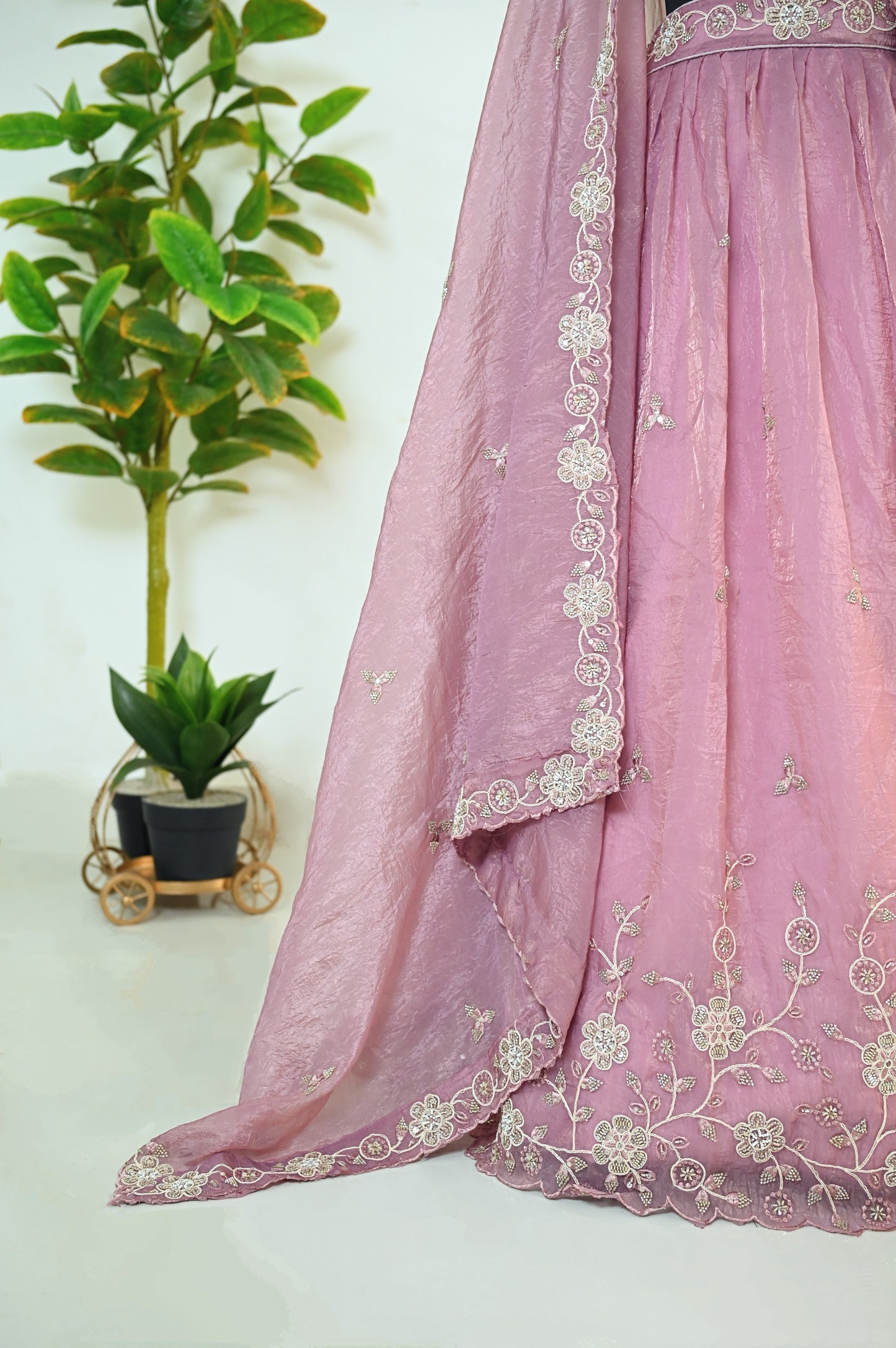 Light Pink Hand-Work Organza Lehenga