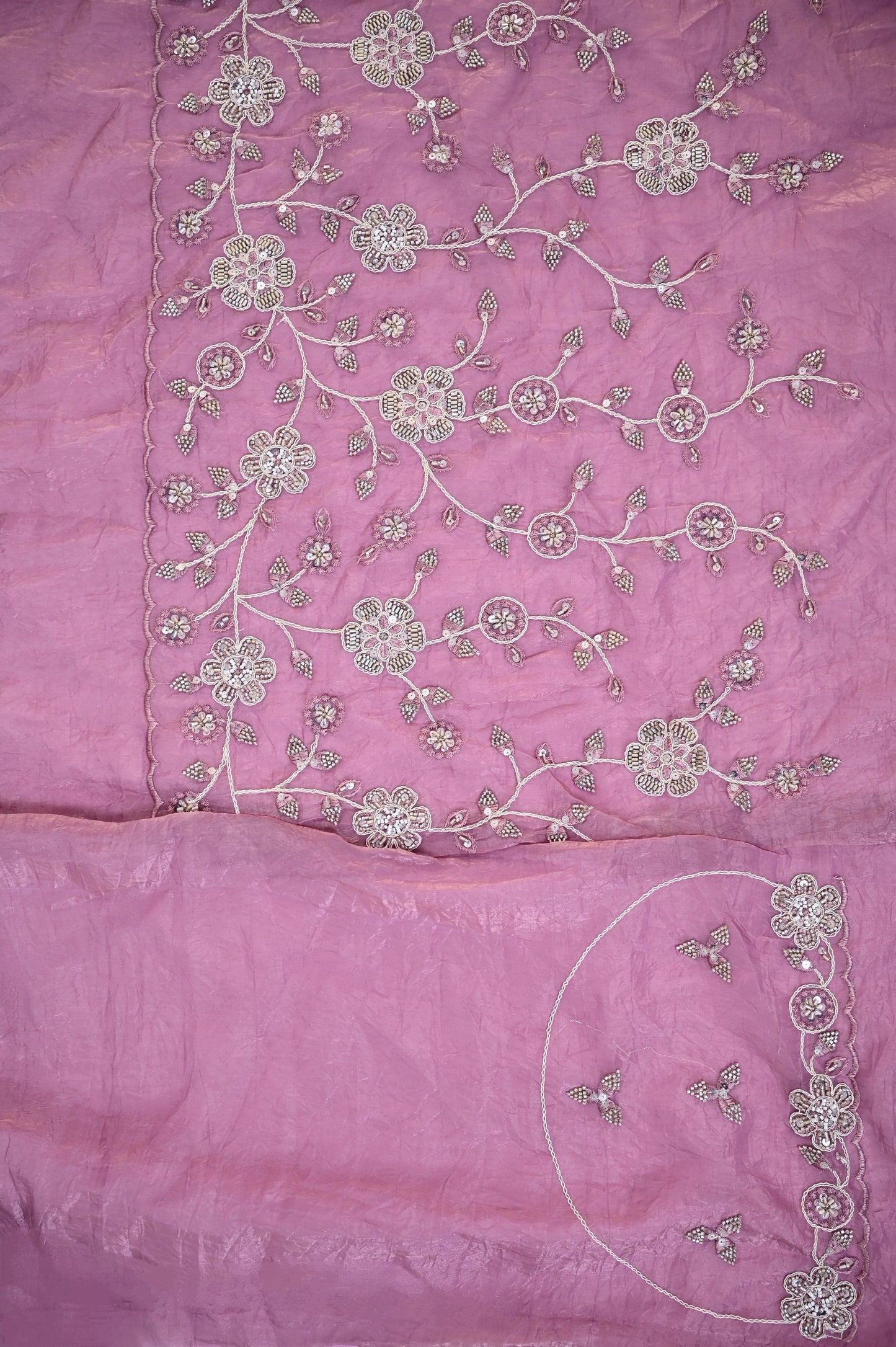 Light Pink Hand-Work Organza Lehenga