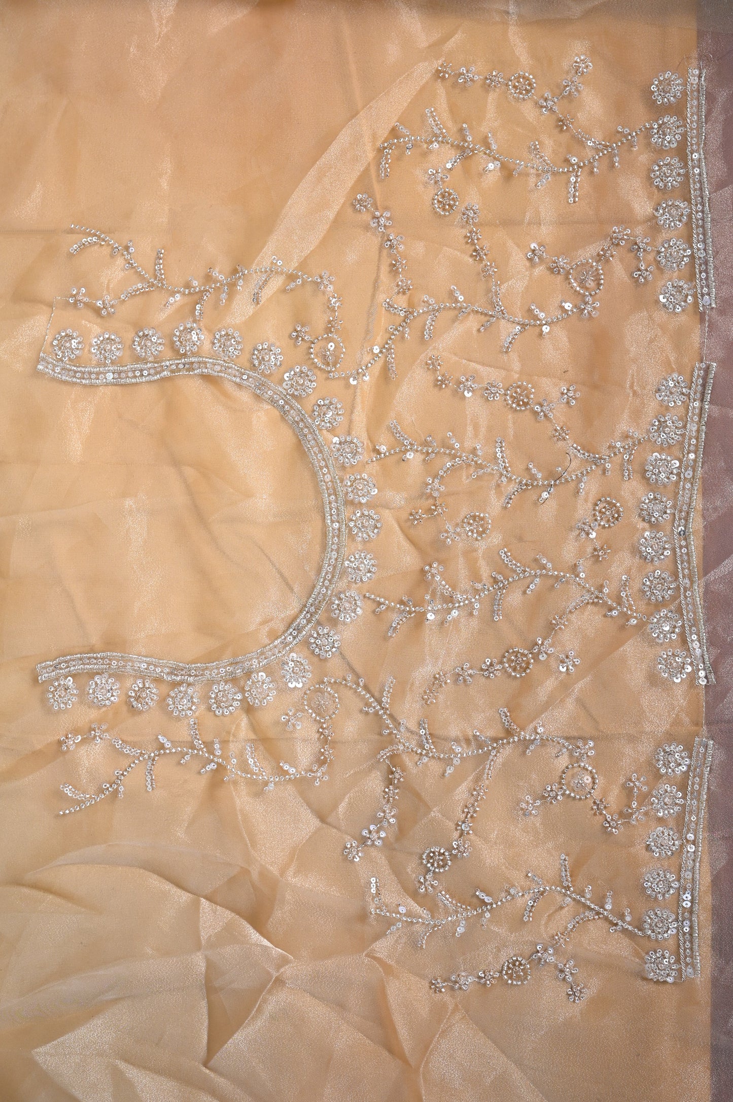 Champagne Color Hand Work Organza Saree