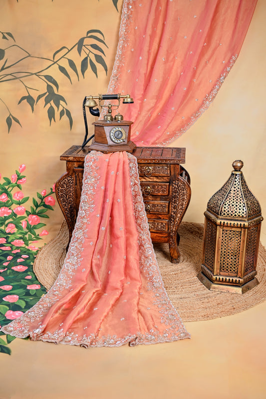 Orange Organza Saree (Hand Work)
